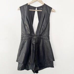 Do + Be Black Faux Leather Sleeveless Romper medium NWT